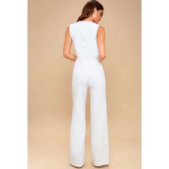 Lulus Medium Enticing Endeavors White Jumpsuit Bachelorette Wedding Guest Outfit - Picture 2 of 7